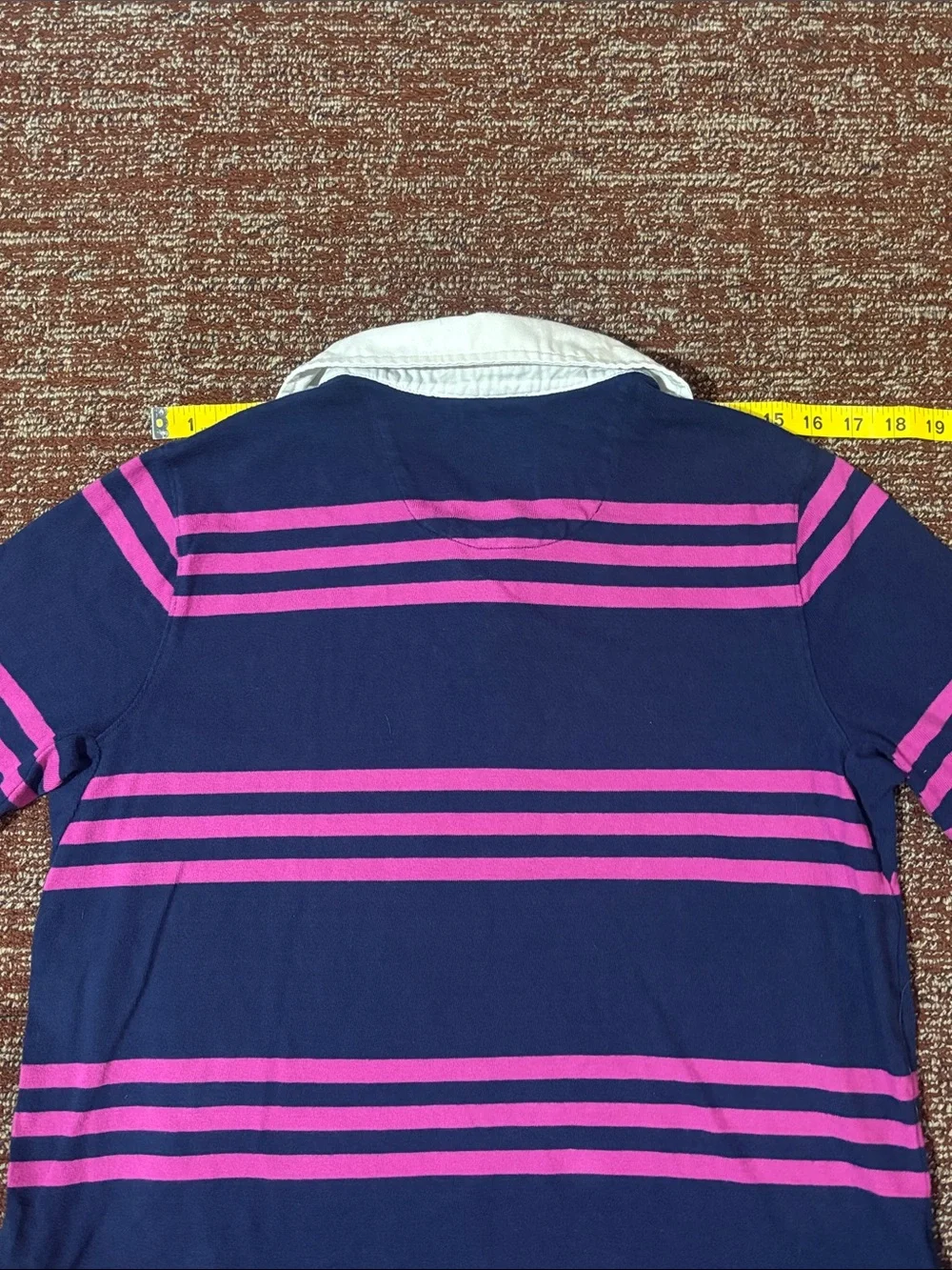 Vintage striped rugby shirt heavyweight long sleeve navy/pink preppy casual M